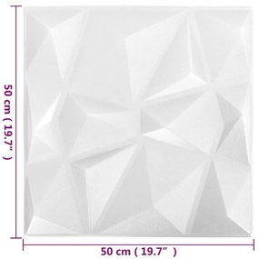 vidaXL Πάνελ Τοίχου 3D 24 τεμ. Λευκό Διαμαντιού 50 x 50 εκ. 6 μ²