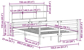 Κρεβάτι Βιβλιοθήκη Χωρίς Στρώμα 150x200 εκ Μασίφ Ξύλο Πεύκου - Λευκό