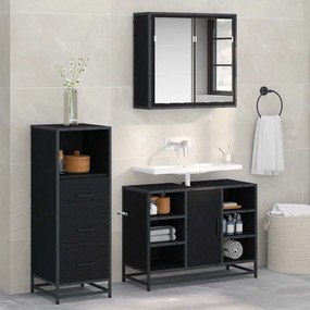 vidaXL Σετ Επίπλων Μπάνιου με ράφι 3 pcs Μαύρη Οξυά Επεξεργασμένο ξύλο