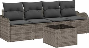 vidaXL Σετ Καναπέ Κήπου 5 pcs Γκρι Πολυεστέρας, Ρατάν και Γυαλί