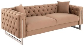 Καναπές Τ.Chesterfield Mobar HM3263.03 212x87x68cm Πόδια Μεταλλικά &amp; Βελούδο Beige Βελούδο, Μέταλλο