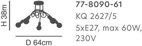 Φωτιστικό Οροφής - Πλαφονιέρα KQ 2627/5 QUIRKY ANTIQUE BRONZE CEILING LAMP Z4 - 51W - 100W - 77-8090