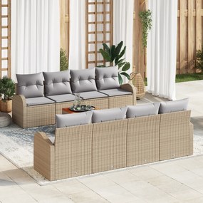 vidaXL 9 Τεμαχίων Σετ Καναπέ Κήπου με Μαξιλάρια Μπεζ Πολυ Ρατάν Ακακία