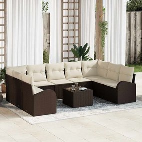 vidaXL Σετ Καναπέ Κήπου 10 pcs Καφέ και Λευκό συνθετικό ρατάν