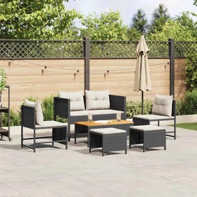 vidaXL Σετ Καναπέ Κήπου 6 pcs Μαύρο και κρεμ συνθετικό ρατάν
