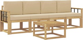 vidaXL Σειρά Καναπέ Εξωτερικού με μαξιλάρι 5 pcs Λευκό και Μπεζ