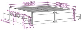 Σκελετός Κρεβατιού Χωρίς Στρώμα 180x200 εκ Μασίφ Ξύλο Πεύκου - Καφέ