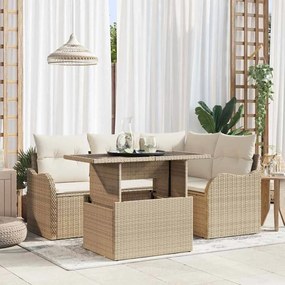 vidaXL Σετ Καναπέ Κήπου με μαξιλάρι 5 pcs Μπεζ Πολυ ράταν