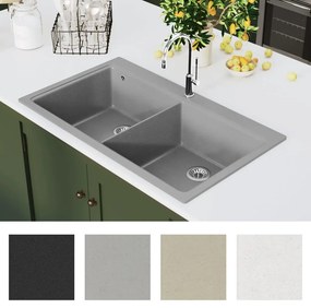 Νεροχύτης Ένθετος με Διπλή Γούρνα Γκρι Γρανιτένιος