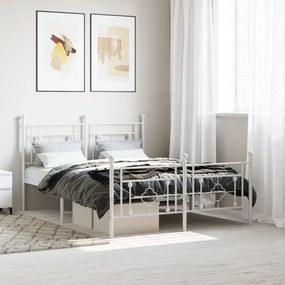 vidaXL Πλαίσιο Κρεβατιού με Κεφαλάρι&amp;Ποδαρικό Λευκό 135x190εκ. Μέταλλο