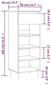 Παπουτσοθήκη Γκρι Σκυροδέματος 40x36x105 εκ. Επεξεργασμένο Ξύλο - Γκρι