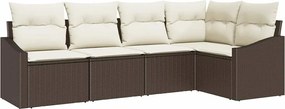 vidaXL Σετ Καναπέ Κήπου 5 pcs Καφέ και Λευκό συνθετικό ρατάν