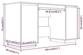 Γραφείο Λευκό 140 x 50 x 75 εκ. από Μασίφ Ξύλο Πεύκου - Λευκό