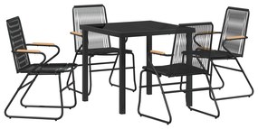 vidaXL Σετ 5 Τεμαχίων Καθιστικού Κήπου Μαύρο PVC Rattan