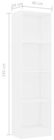 vidaXL Βιβλιοθήκη με 4 Ράφια Λευκή 40 x 24 x 142 εκ. από Μοριοσανίδα