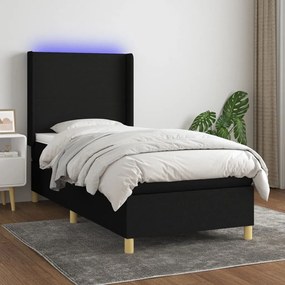 Κρεβάτι Boxspring με Στρώμα &amp; LED Μαύρο 100x200 εκ. Υφασμάτινο - Μαύρο