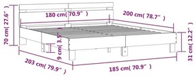 Πλαίσιο Κρεβατιού με Κεφαλάρι Καφέ Δρυς 180x200 εκ. Επεξ. Ξύλο - Καφέ