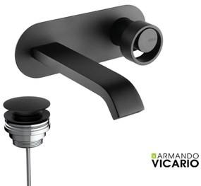 Armando Vicario Halo Black Matt Μπαταρία Νιπτήρος εντοιχισμού+Βαλβίδα clic-clac