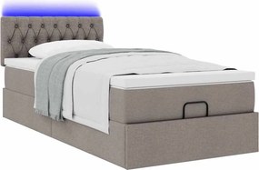 vidaXL Οθωμανικό κρεβάτι με στρώμα &amp; LEDs Taupe 90x200 cm ύφασμα