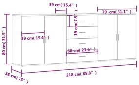 Ντουλάπι 3 τεμ. Λευκό Επεξεργασμένο Ξύλο - Λευκό