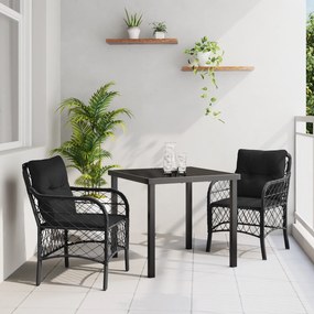 vidaXL Σετ Γεύματος Κήπου 3 Τεμαχίων με Μαξιλάρια Μαύρο Πολυ Ρατάν