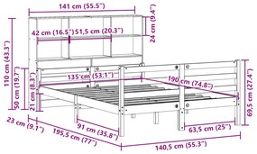 Κρεβάτι Βιβλιοθήκη Χωρίς Στρώμα Λευκό 135x190 εκ Μασίφ Πεύκο - Λευκό