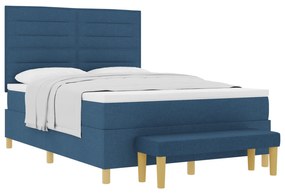 vidaXL Κρεβάτι με Κιβωτό και Στρώμα & Πάγκο Μπλε 160x200 εκ. Υφάσματος