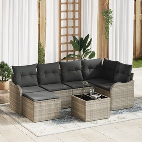 vidaXL Σετ Καναπέ 7 Τεμαχίων με Μαξιλάρια Γκρι Πολυεστερικό Ρατάν