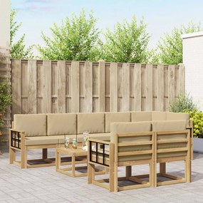 vidaXL Σειρά Καναπέ Εξωτερικού 9 pcs Λευκό και Μπεζ Πολυεστέρας