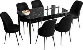 Extendable Dining Table &amp; Chairs Set (7 Pieces) Han - Black Marble, Black Black Marble
Black
