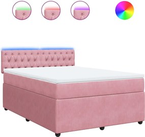 vidaXL Κρεβάτι Boxspring με Στρώμα Ροζ 140x200 εκ. Βελούδινο