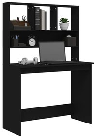Γραφείο με Ράφια Μαύρο 102x45x148 εκ. από Επεξεργασμένο Ξύλο - Μαύρο