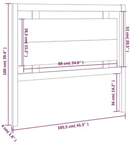 vidaXL Κεφαλάρι Κρεβατιού Μαύρο 105,5 x 4 x 100 εκ. Μασίφ Ξύλο Πεύκου