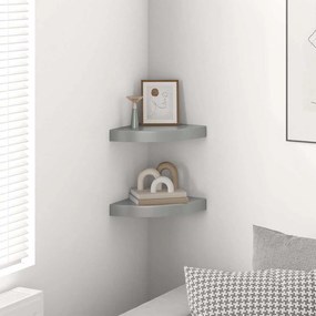 vidaXL Ράφια Τοίχου Γωνιακά 2 τεμ. Γκρι 25x25x3,8 εκ. MDF