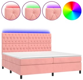 vidaXL Κρεβάτι Boxspring με Στρώμα & LED Ροζ 200x200 εκ. Βελούδινο