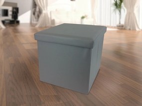 Σκαμπό Με Αποθηκευτικό Χώρο Γκρι Δέρμα 38x38x38cm-06510286