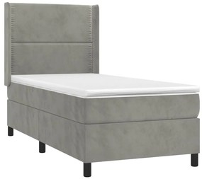 Κρεβάτι Boxspring με Στρώμα Ανοιχτό Γκρι 100x200 εκ. Βελούδινο - Γκρι