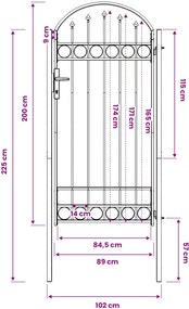 vidaXL Πύλη Φράχτη ASSEN 100 x 195 cm Γκρι Κλειδώσιμο