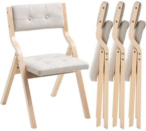 VEVOR Wooden Folding Chairs with Padded Cushion and Wooden Frame Beige Set of 4