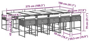 vidaXL Σετ Τραπεζαρίας Κήπου 11 Τεμαχίων Γκρι Συνθ. Ρατάν με Μαξιλάρια