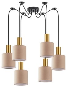 SE21-GM-4-BL6-SH3 ADEPT TUBE Gold Matt Pendant Brown Fabric Shade+ HOMELIGHTING 77-8611