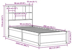 Σκελετός Κρεβ. Χωρίς Στρώμα Λευκό 90x200 εκ Μασίφ Πεύκο 3323465