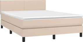 vidaXL Κρεβάτι Boxspring με Στρώμα Καπουτσίνο 140x190εκ.από Συνθ.Δέρμα