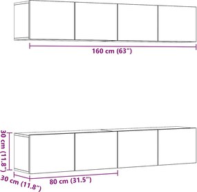 vidaXL 4 τεμαχίων ντουλάπι τηλεόρασης που τοποθετείται τοίχο από