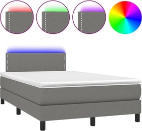 vidaXL Κρεβάτι Boxspring με Στρώμα &amp; LED Σκ.Γκρι 120x190εκ. Υφασμάτινο