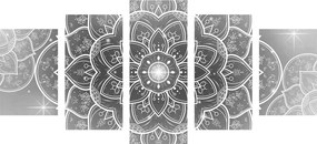 Εικόνα 5 τμημάτων ανατολίτικο Mandala σε ασπρόμαυρο - 100x50