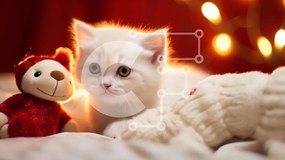 Σετ των 2 Intra Συλλεκτικό Ξύλινο Παζλ Plywood  4mm - Λευκό γατάκι με γεμιστά ζώα Σε Ξύλινο Κουτί - Διαστάσεις: 10x10 cm – 25 κομμάτια