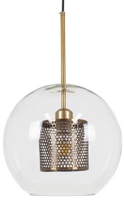 00740 GloboStar® GLOBOSTAR® AVERY 00740 Μοντέρνο Κρεμαστό Φωτιστικό Οροφής με Ντουί 1 x E27 AC 220-240V IP20 - Διάφανο & Χρυσό - Μ30 x Π30 x Υ48cm