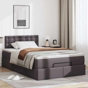 VidaXL Οθωμανικό κρεβάτι με στρώματα & LEDs Γκρι Faux Leather