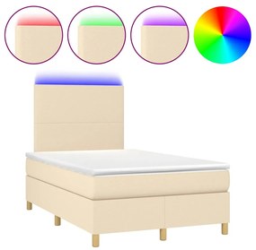 vidaXL Κρεβάτι Boxspring με Στρώμα & LED Κρεμ 120x190 εκ. Υφασμάτινο